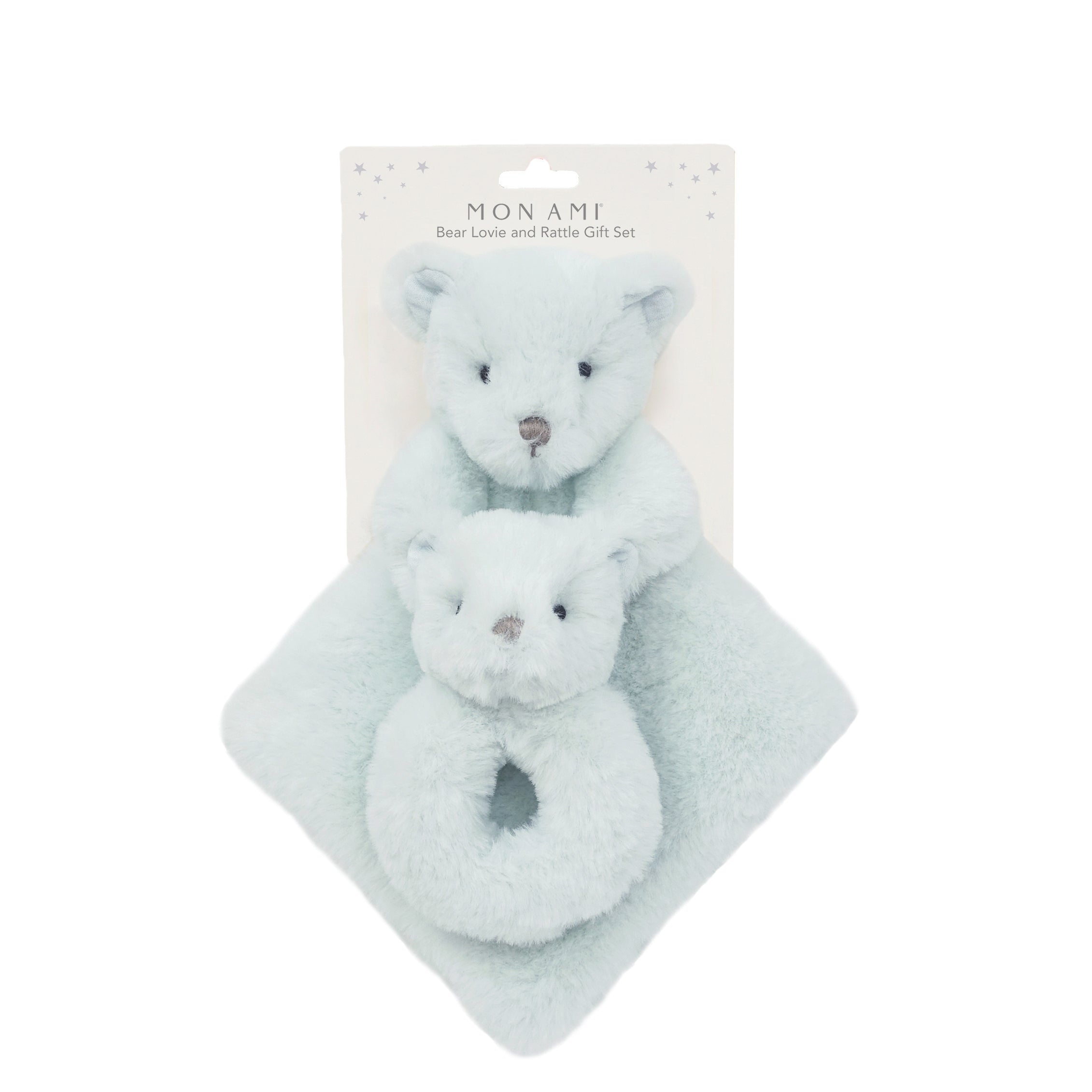 BLUE LUXE BEAR LOVIE AND RATTLE SET Security Blankie MON AMI   