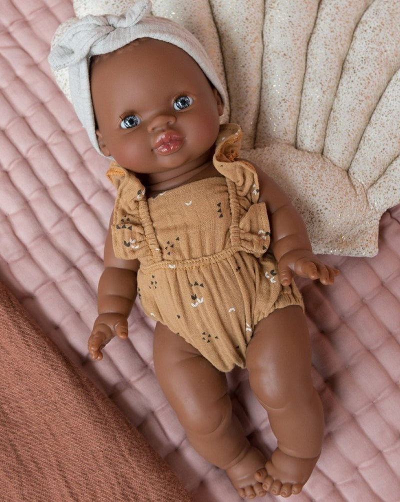 Minikane Baby Girl African Doll with Blue Eyes. Sustainable Baby Dolls