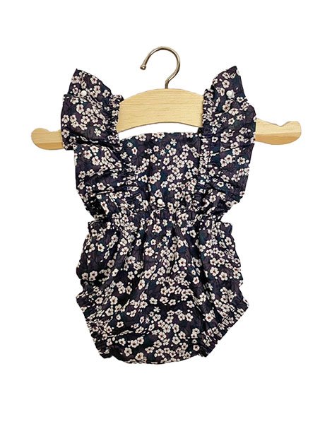 Romper retro Lou in cotton Liberty Mitsi Aubergine Doll Clothing Minikane   