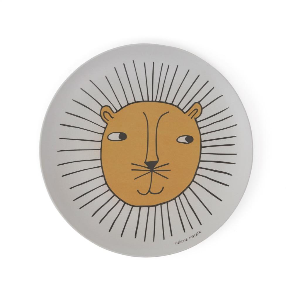 Lion Bamboo Tableware Set - Grey Feeding OYOY   