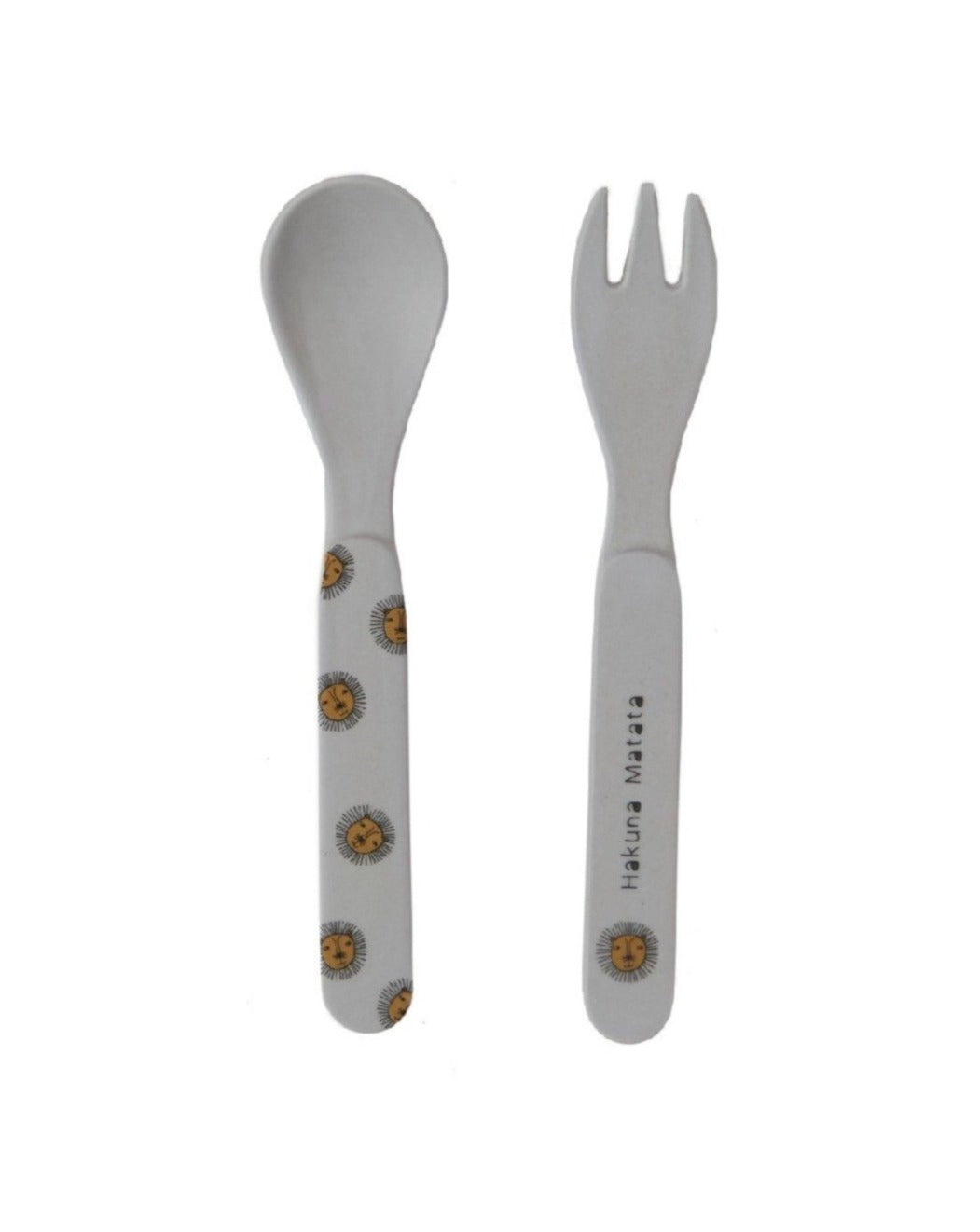 Lion Bamboo Fork & Spoon - Grey Baby Essentials OYOY   