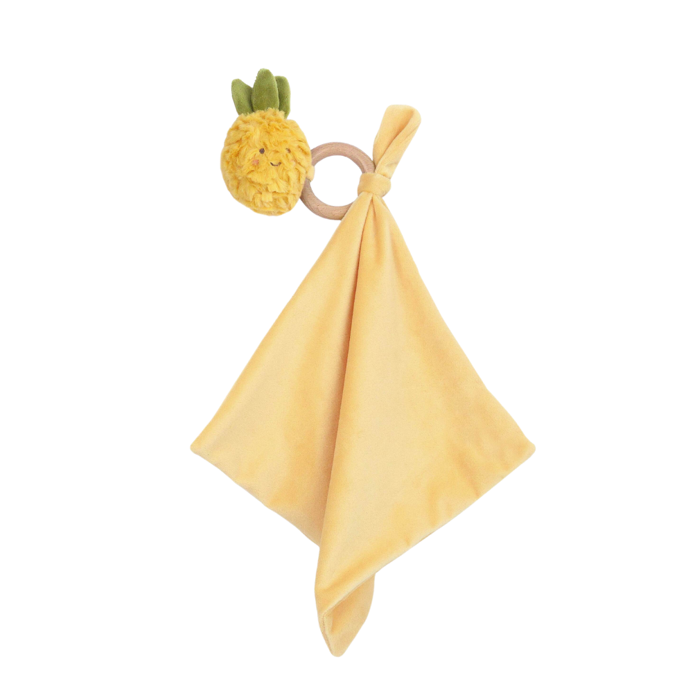 PINA PINEAPPLE WOOD TEETHER SECURITY BLANKIE Security Blankie MON AMI   