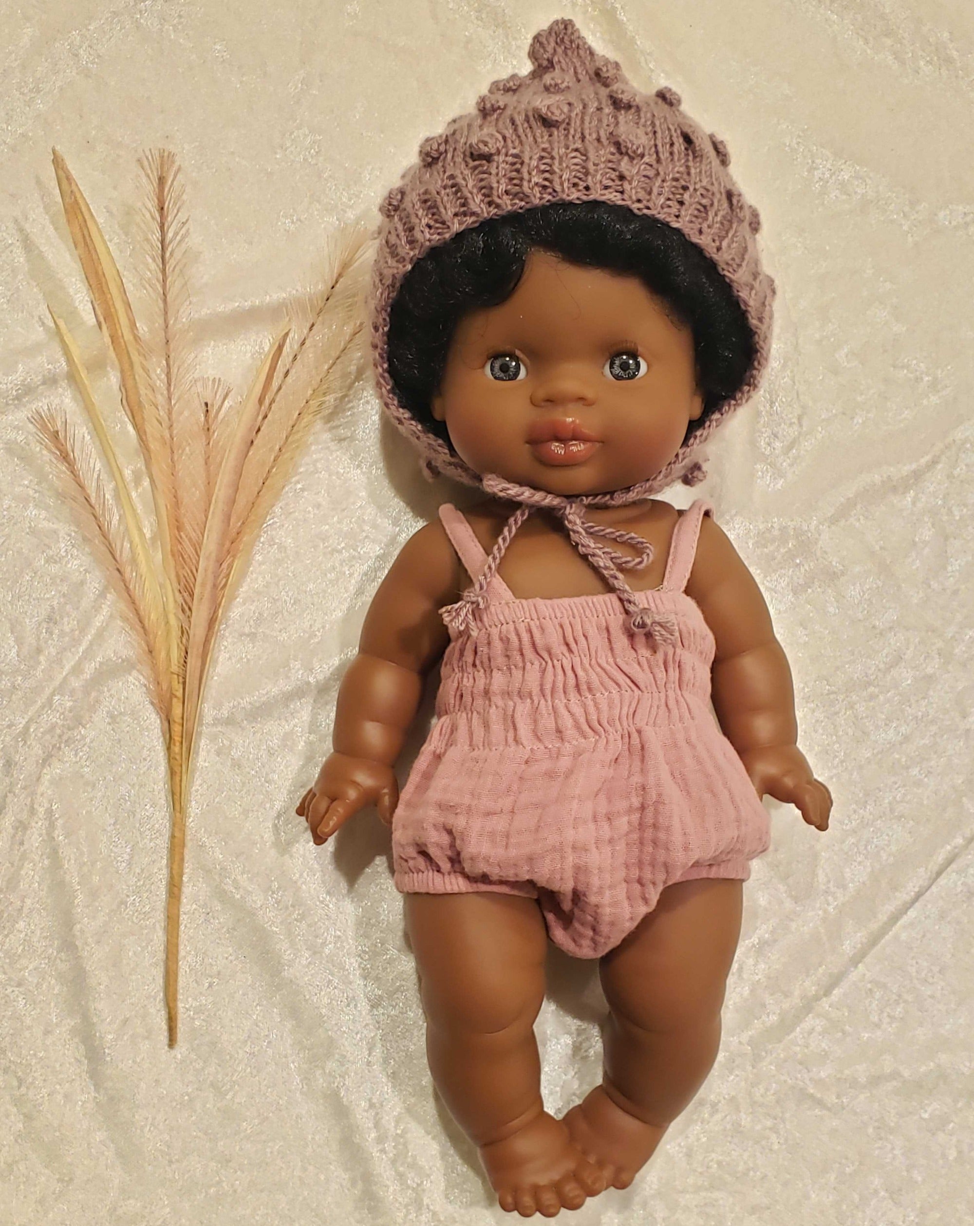 Pixie Bobble Bonnet for Baby Dolls - Tea Rose Doll Clothing Minikane   