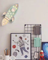 Little Lights Rocket Lamp Navy Red Galactic White Mint Grey Wooden Lights Bedroom Playroom Decorations