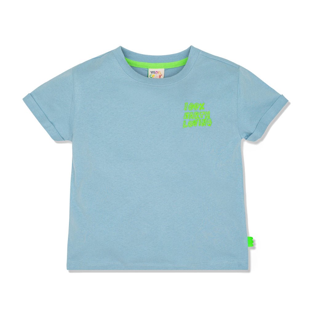 100% Earth loving Kid T-Shirt tshirt Mon Coeur 2Y Slate Blue/Neon 