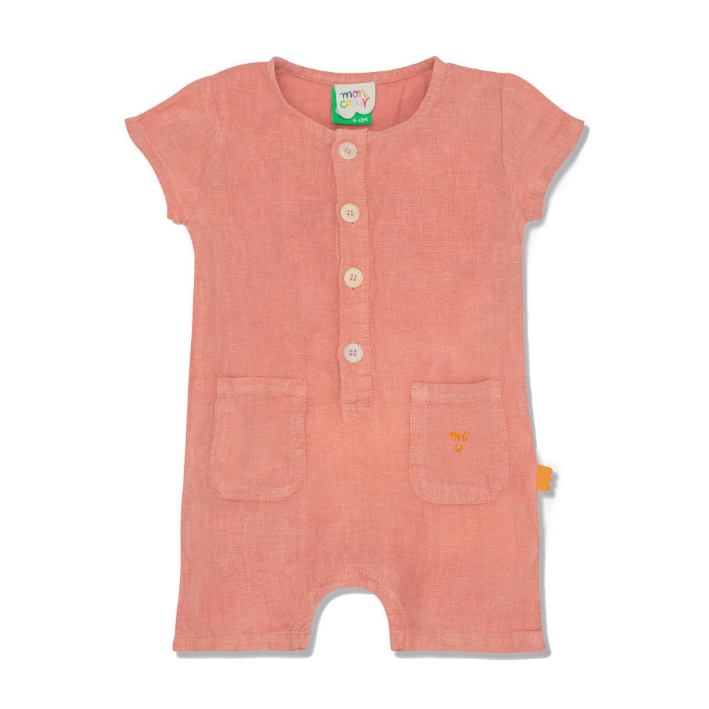 MC Baby Mellow Pink Linen Romper romper Mon Coeur 3/6M Mellow Pink 