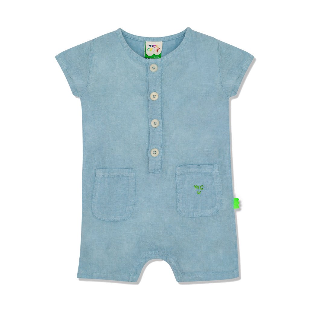 MC Baby Blue Linen Romper romper Mon Coeur 3/6M Slate Blue 