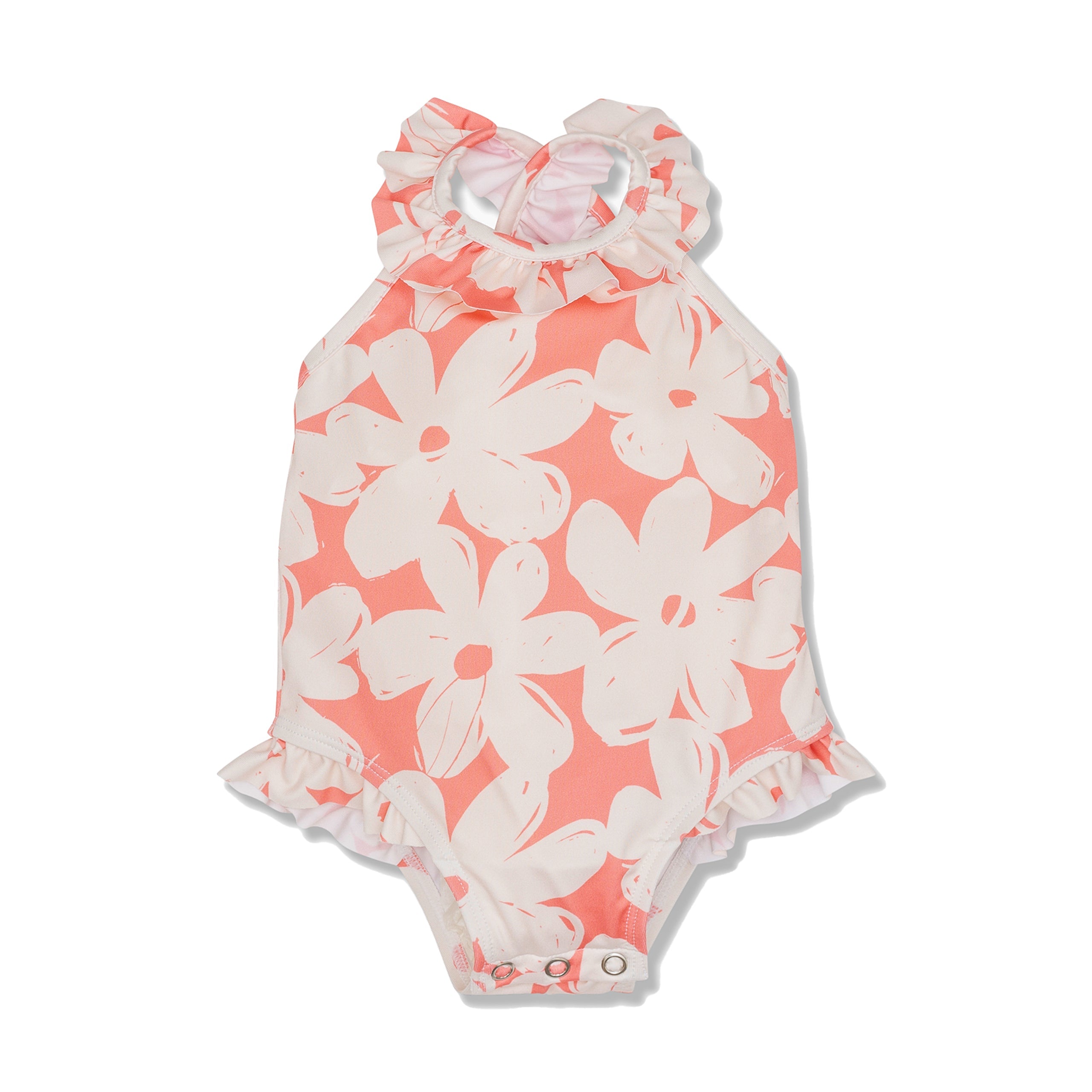 Flowers Baby Swimsuit swimwear Mon Coeur 3/6M Coral / Cream 