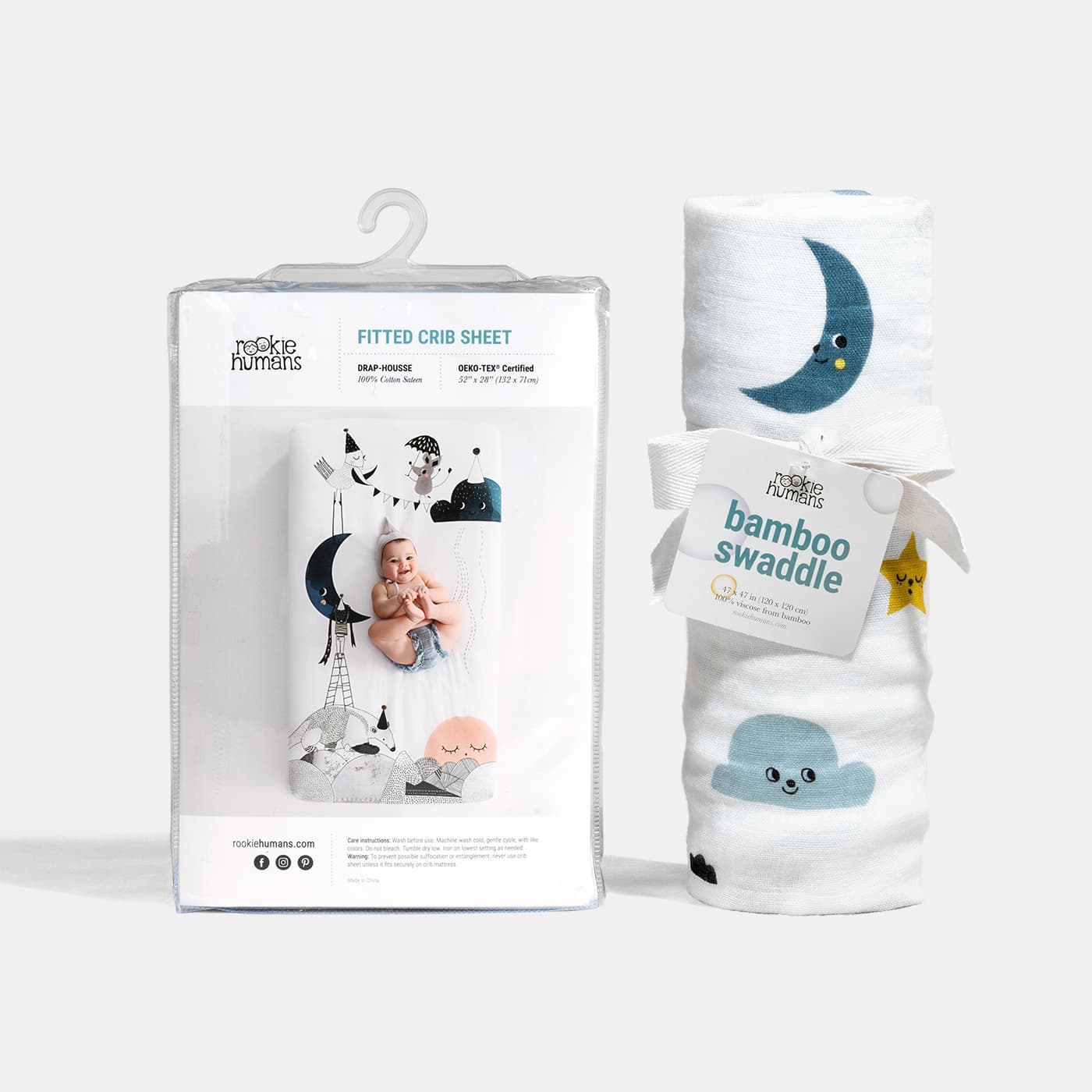 Crib sheet and Swaddle bundle - Moon's Birthday  Rookie Humans   