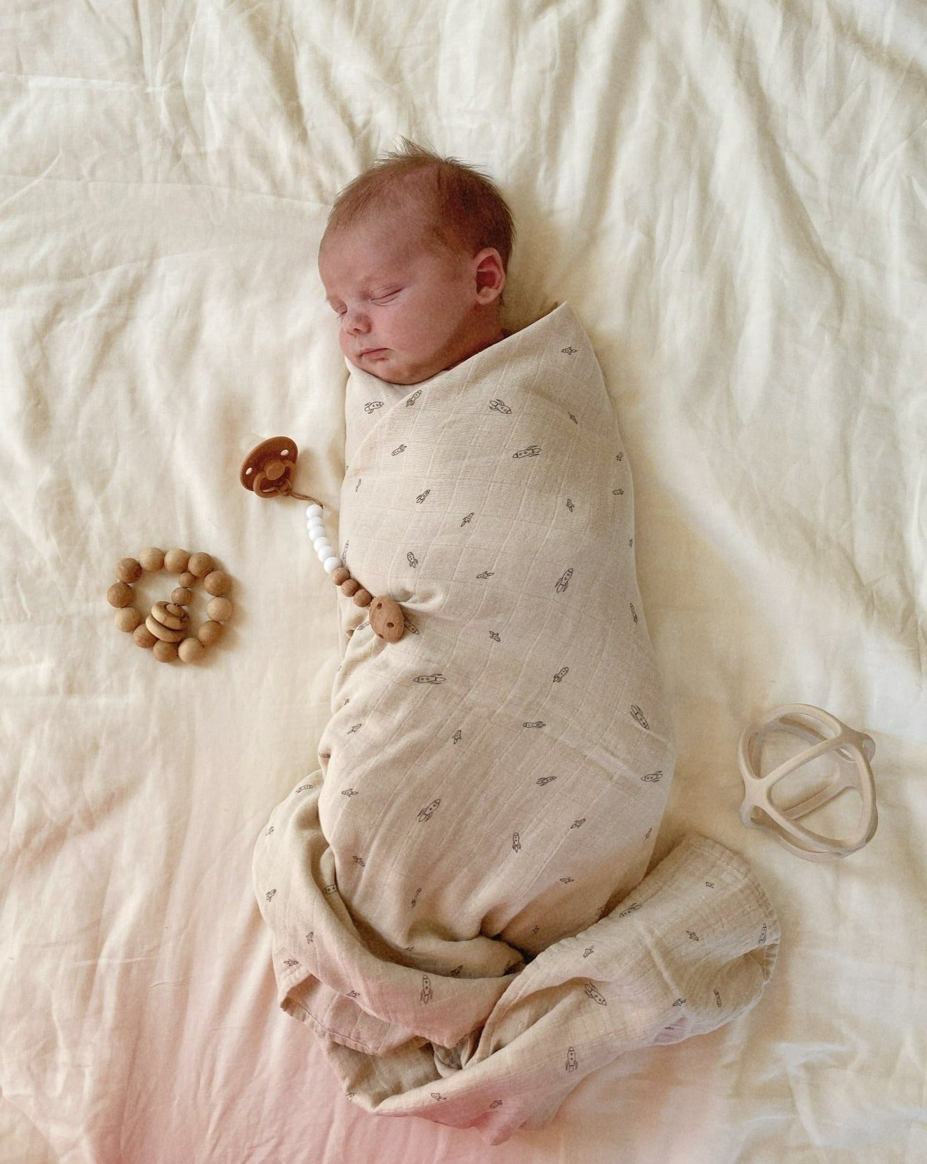 Muslin Swaddle Blanket Organic Cotton - Rocket Ship Baby Essentials Mushie   