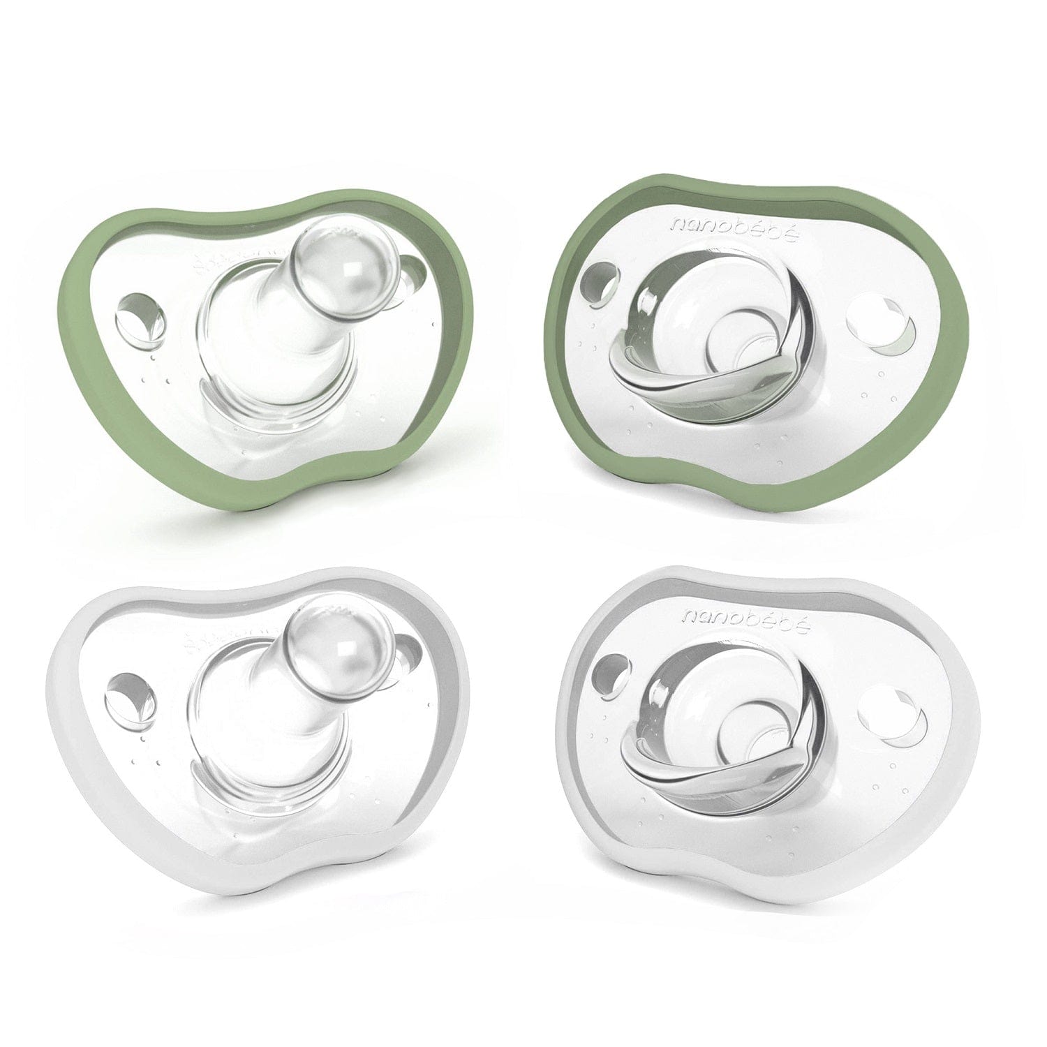 Flexy Pacifiers Best Sellers Nanobébé US Sage-White 0-3 Months 4-Pack