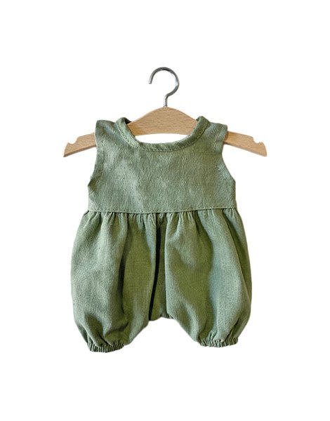 Noa Linen Romper Almond green Doll Clothing Minikane   