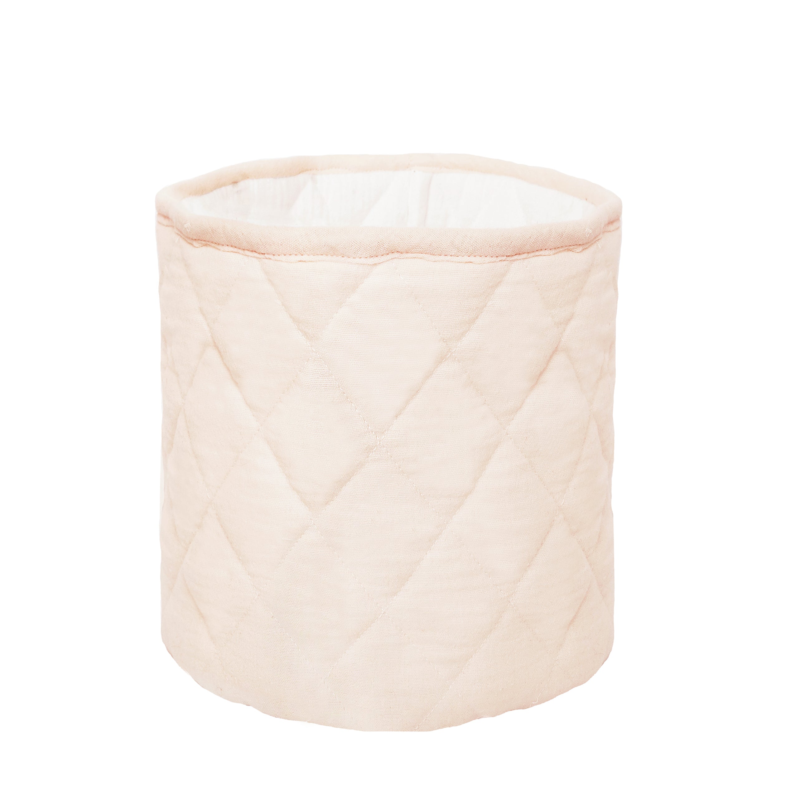 BLUSH PINK/WHITE QUILTED MUSLIN BIN SET OF 2 Storage Bin MON AMI   