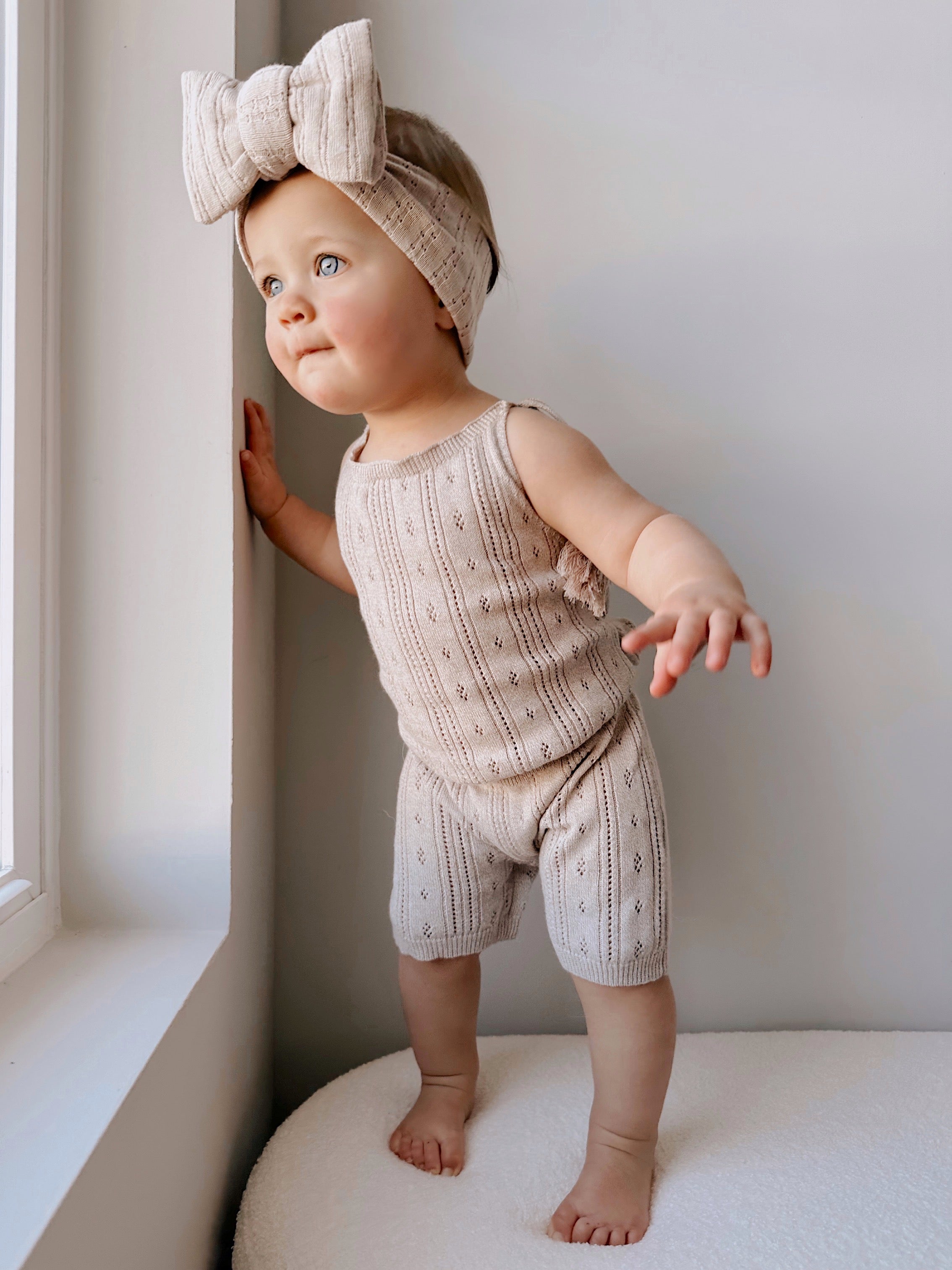 Luna + Luca Pointelle Romper - Heather Beige  Luna + Luca   