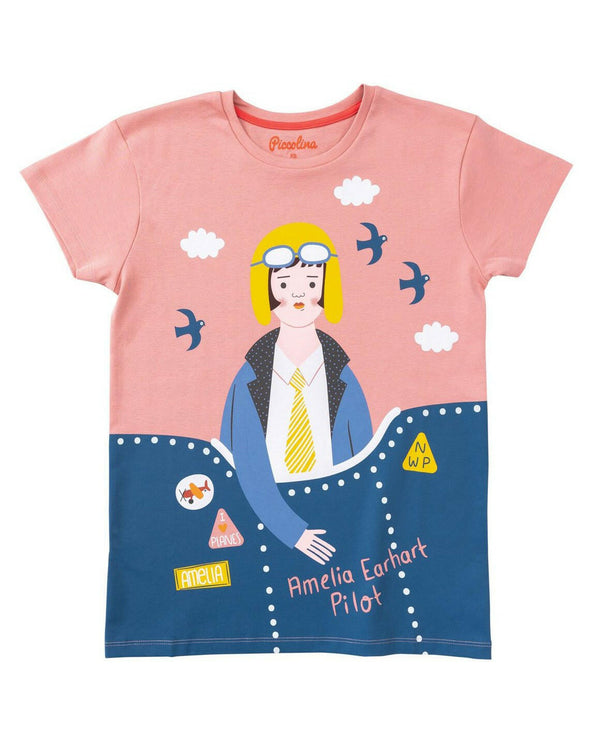 Women's Crewneck Amelia Earhart Short Sleeve Trailblazer Tee by Piccolina