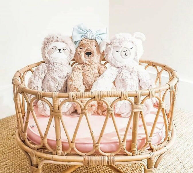 Rattan Toy Doll Crib Doll Furniture Poppie Pink Crib w/Duvet & Pillow Set  