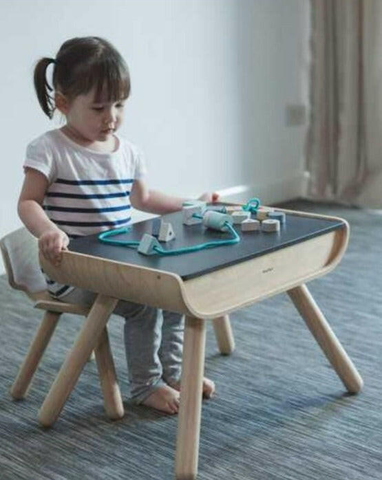 Toddler Desk Wooden Table & Chair Set Playroom Furniture PlanToys   