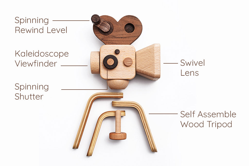 Super 16 Pro Wooden Toy Camera With Tripod wooden toy Father's Factory   