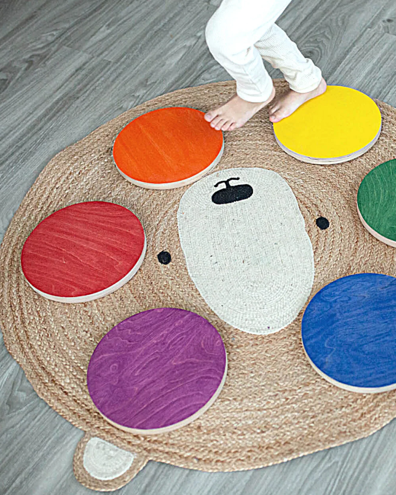 Bunny Hopkins Stepping Stones Toddler Wooden Thick Diversity Rainbow Honey Maple Vegan All Natural Maple Wood Sustainable Durable All Ages Family Adults Teens Children Toddlers Playroom Bedroom Living Room Outside Imaginative Play Creative Physical Gross Skills