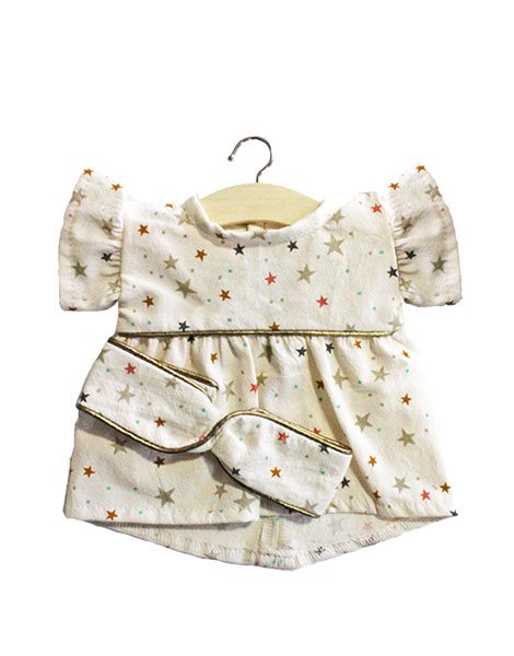 Stars organic cotton Daisy dress, Gold piping and headband Doll Clothing Minikane   