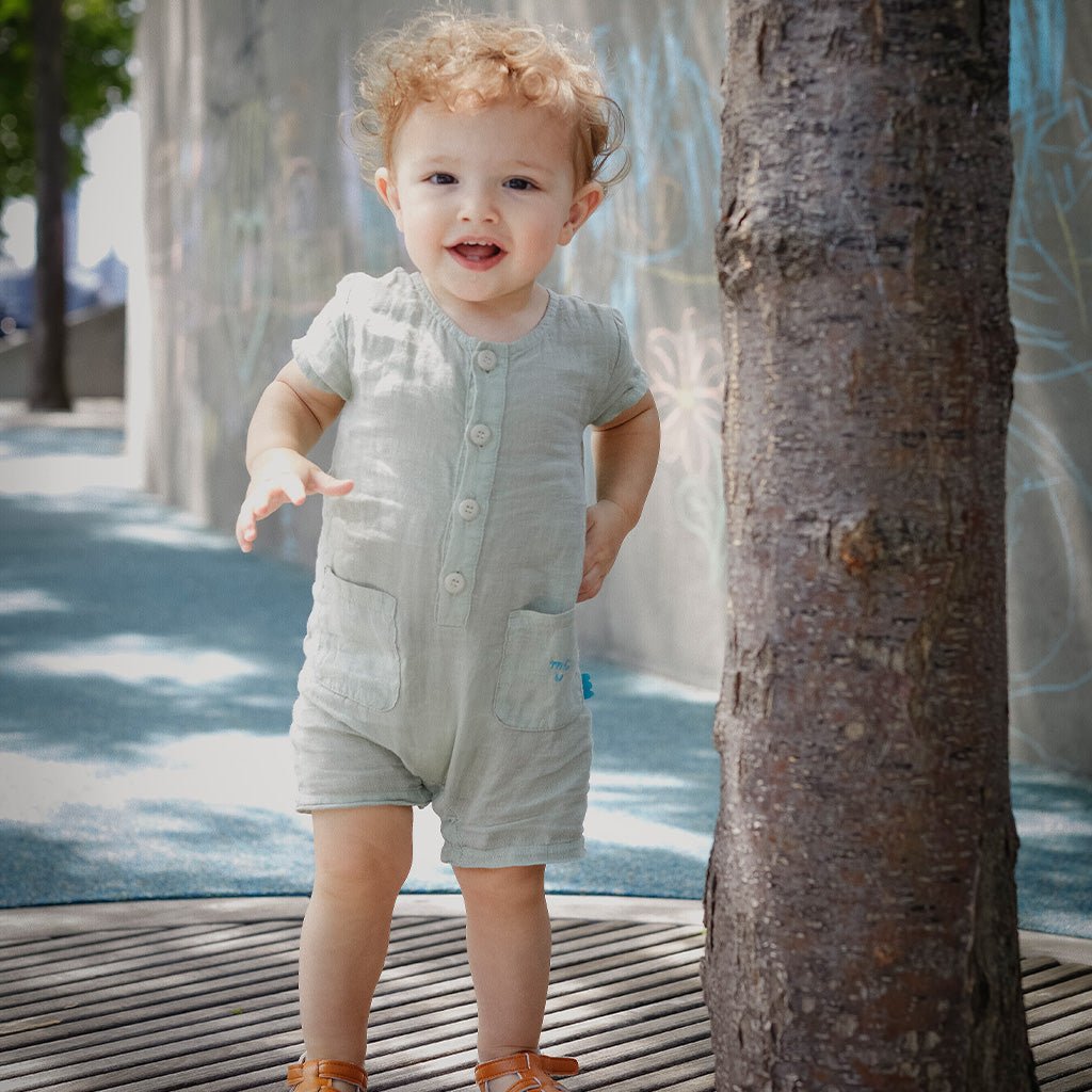 MC Baby Sage Linen Romper romper Mon Coeur   