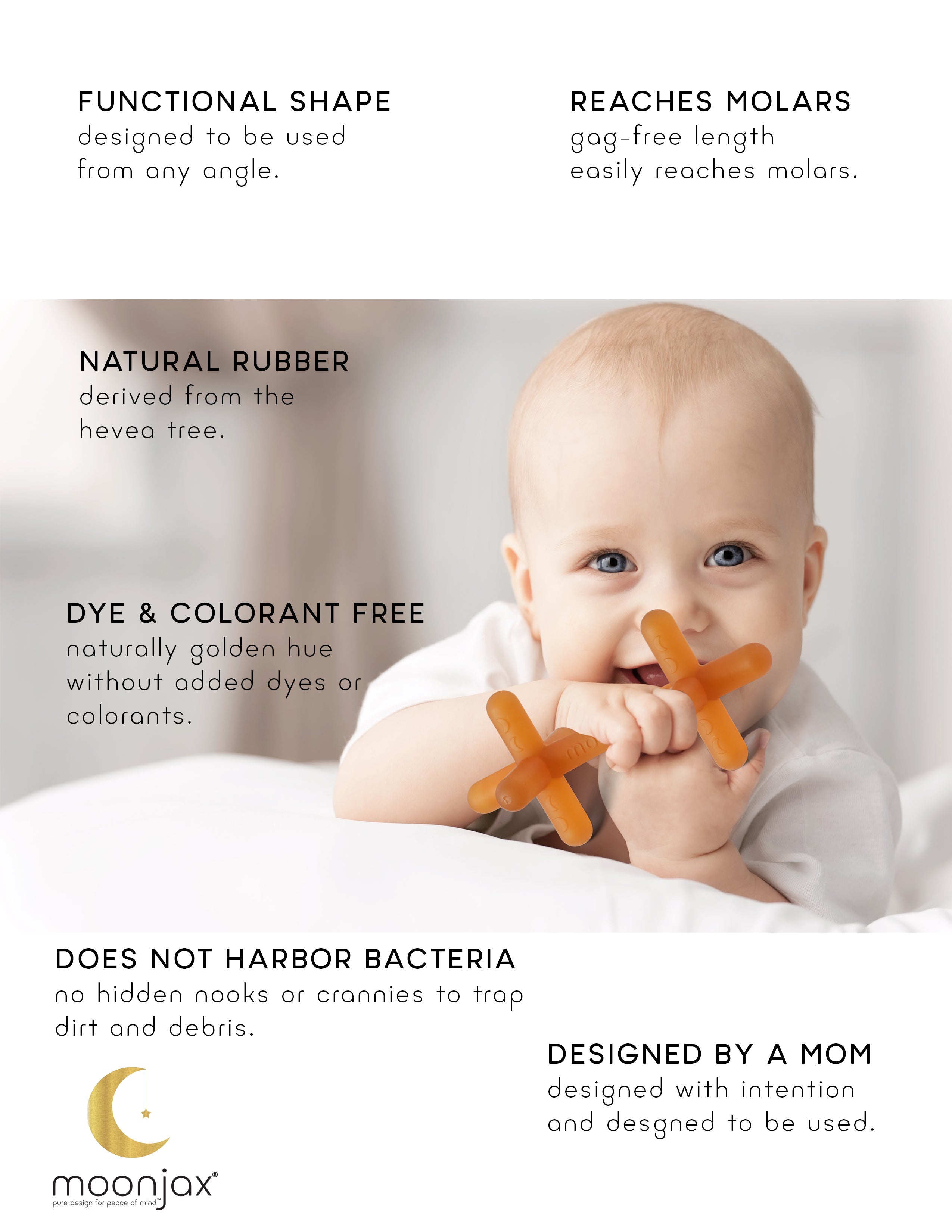 The best baby teether: 1-pack natural hevea tree rubber teether TEETHER Moonjax®   