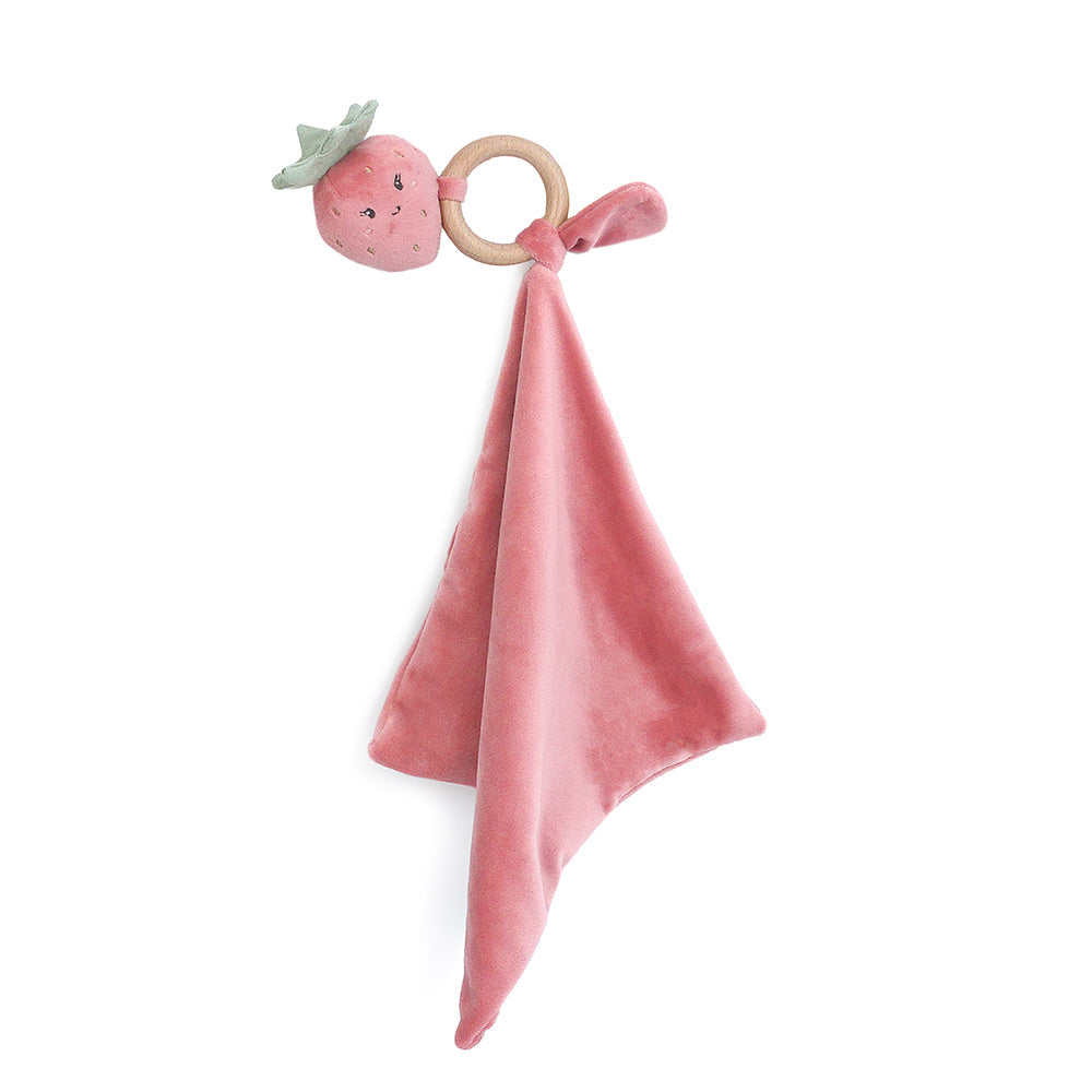 PINK BERRY WOOD TEETHER SECURITY BLANKIE Security Blankie MON AMI   