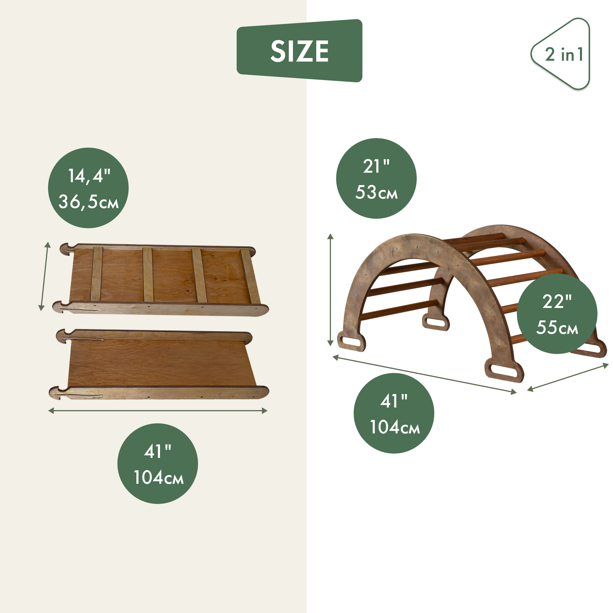 2in1 Montessori Arch Set: Climbing Arch/Rocker Balance + Slide Board/Climbing Ramp 2in1 Playsets Goodevas   