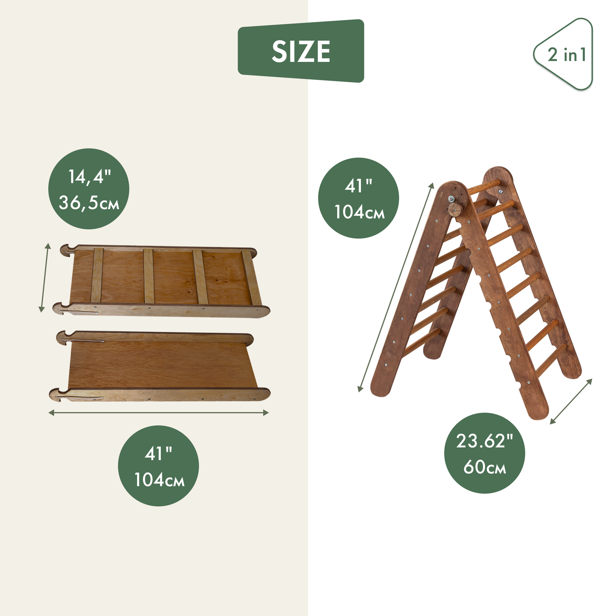 2in1 Montessori Climbing Frame Set: Triangle Ladder + Slide Board/Ramp – Chocolate 2in1 Playsets Goodevas   