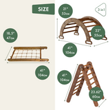3in1 Montessori Set - Triangle Ladder + Wooden Arch + Climbing Net - Chocolate Color