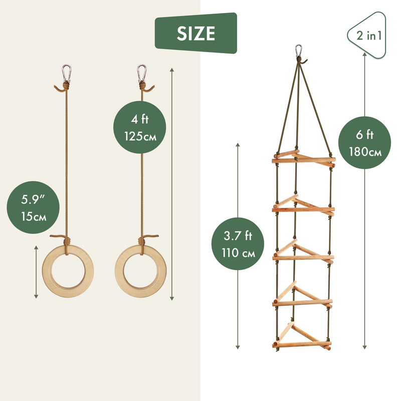 2in1 Swings Set: Triangle rope ladder + Gymnastic rings