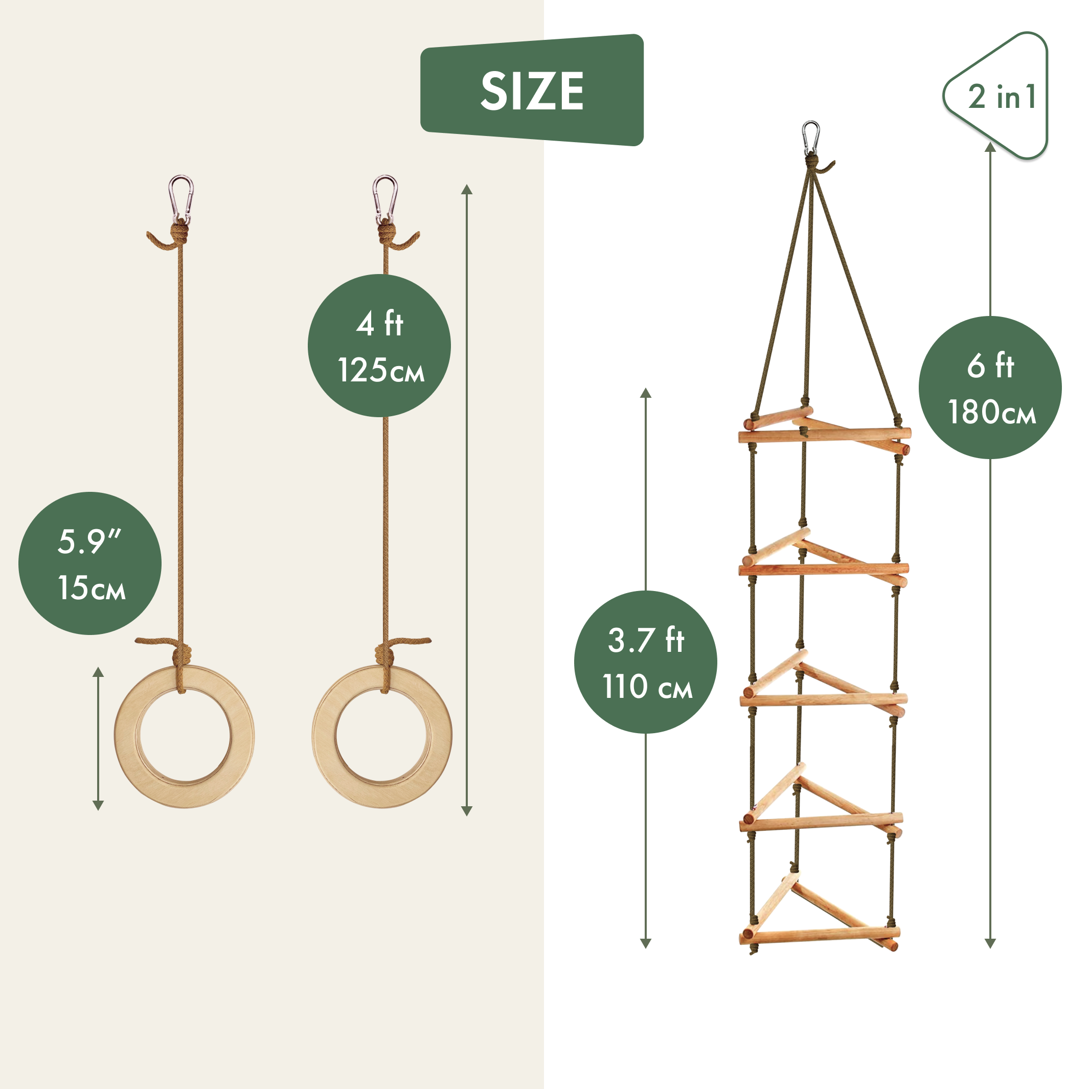 2in1 Swings Set: Triangle rope ladder + Gymnastic rings 2in1 Swing Set Goodevas   