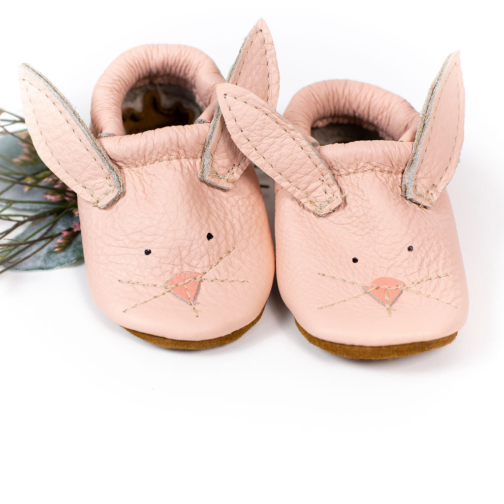 Pink Bunnies // Cute Critters Leather Shoes Baby and Toddler Bunny Baby Shoes Starry Knight Design   