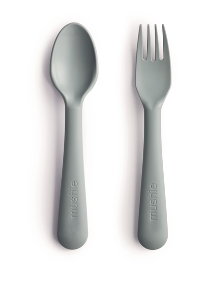 Fork and Spoon Set -Sage feeding Mushie   