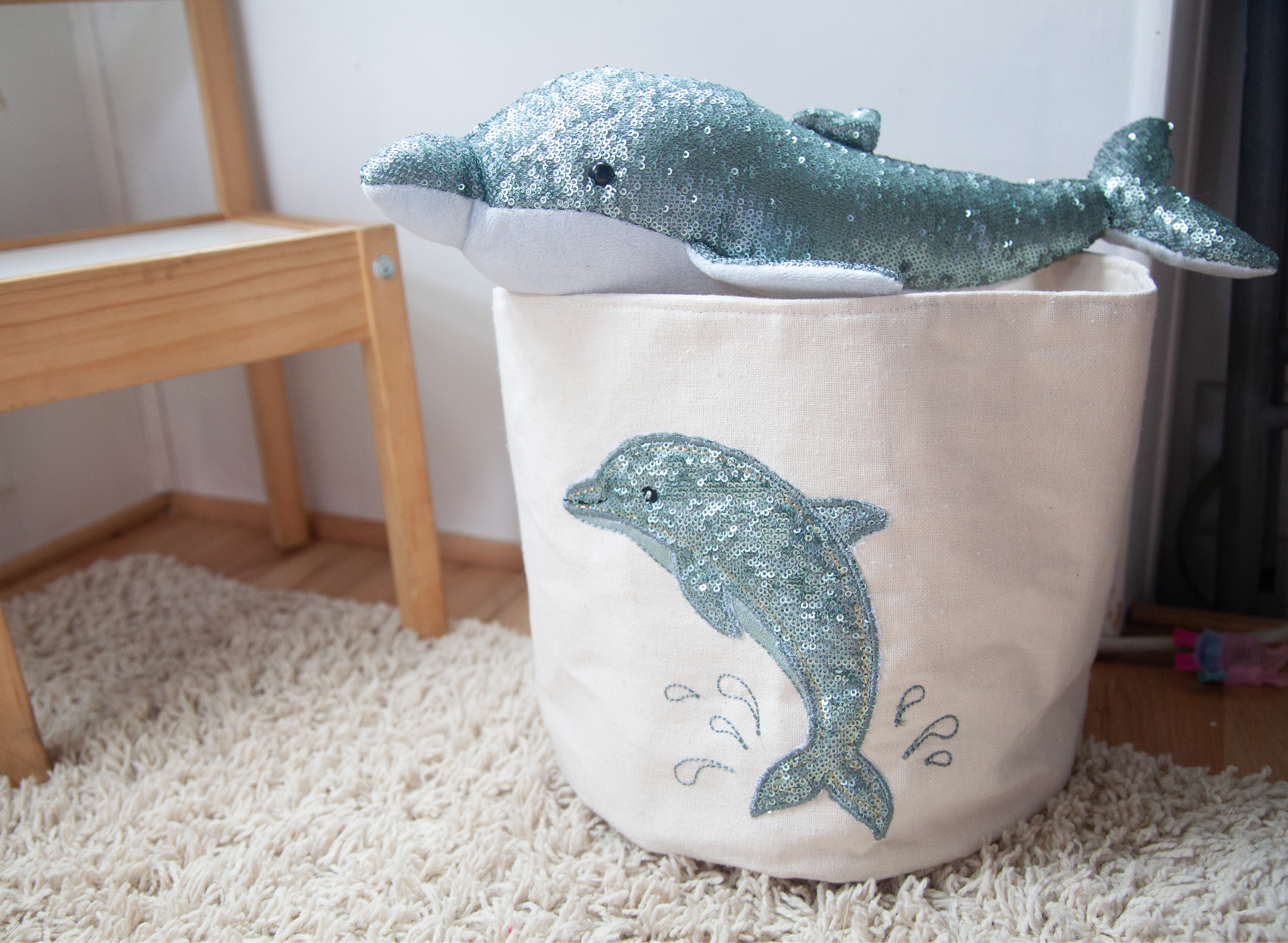 Sequin Dolphin Medium Canvas Storage Bin Storage Bin MON AMI   