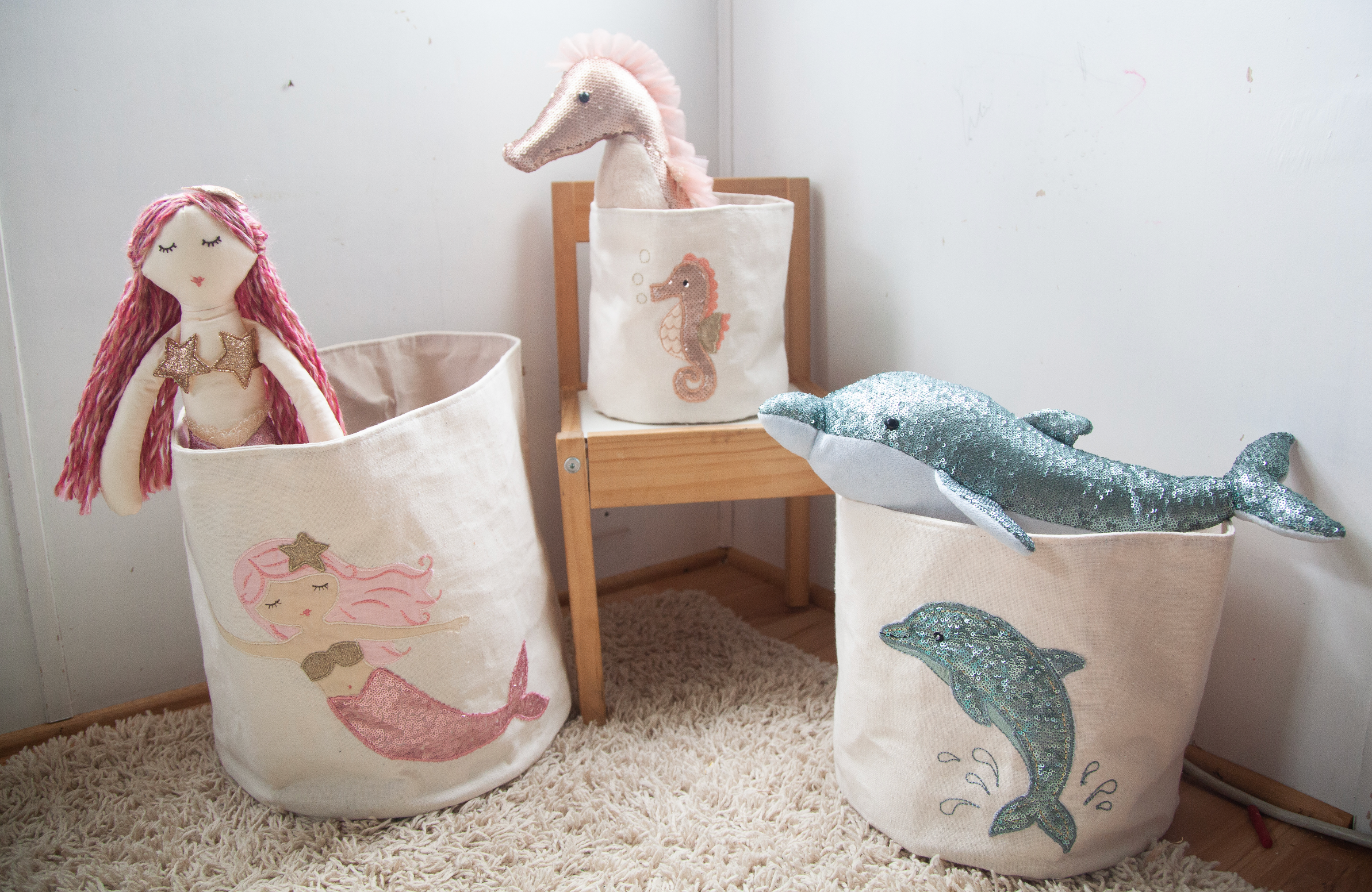 Seahorse Small Canvas Storage Bin Storage Bin MON AMI   