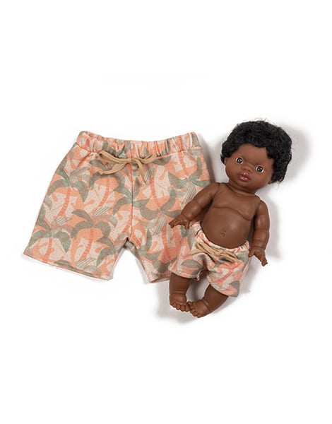 Minikane Doll & Me -Diego Long Shorts in Palm Trees jersey Doll Clothing Minikane   