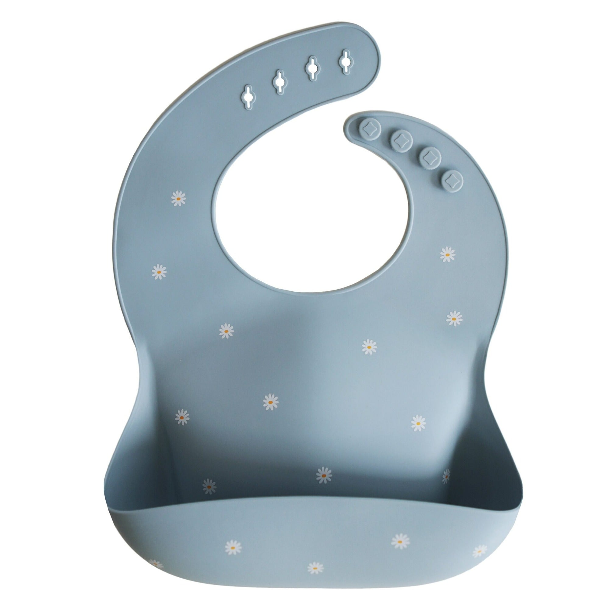 Silicone Baby Bib - White Daisy feeding Mushie   