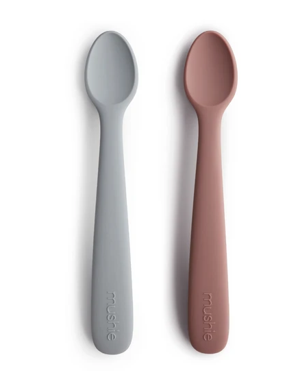 Silicone Feeding Spoons -Stone/Cloudy Mauve - 2 Pack feeding Mushie Stone- Cloudy Mauve  