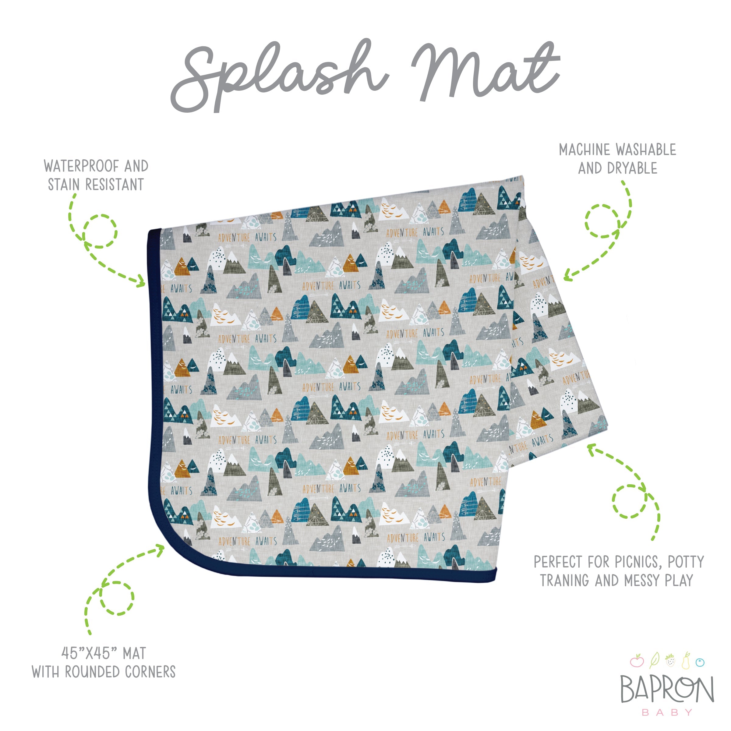 Adventure Awaits Splash Mat - A Waterproof Catch-All for Highchair Spills and More!  BapronBaby   