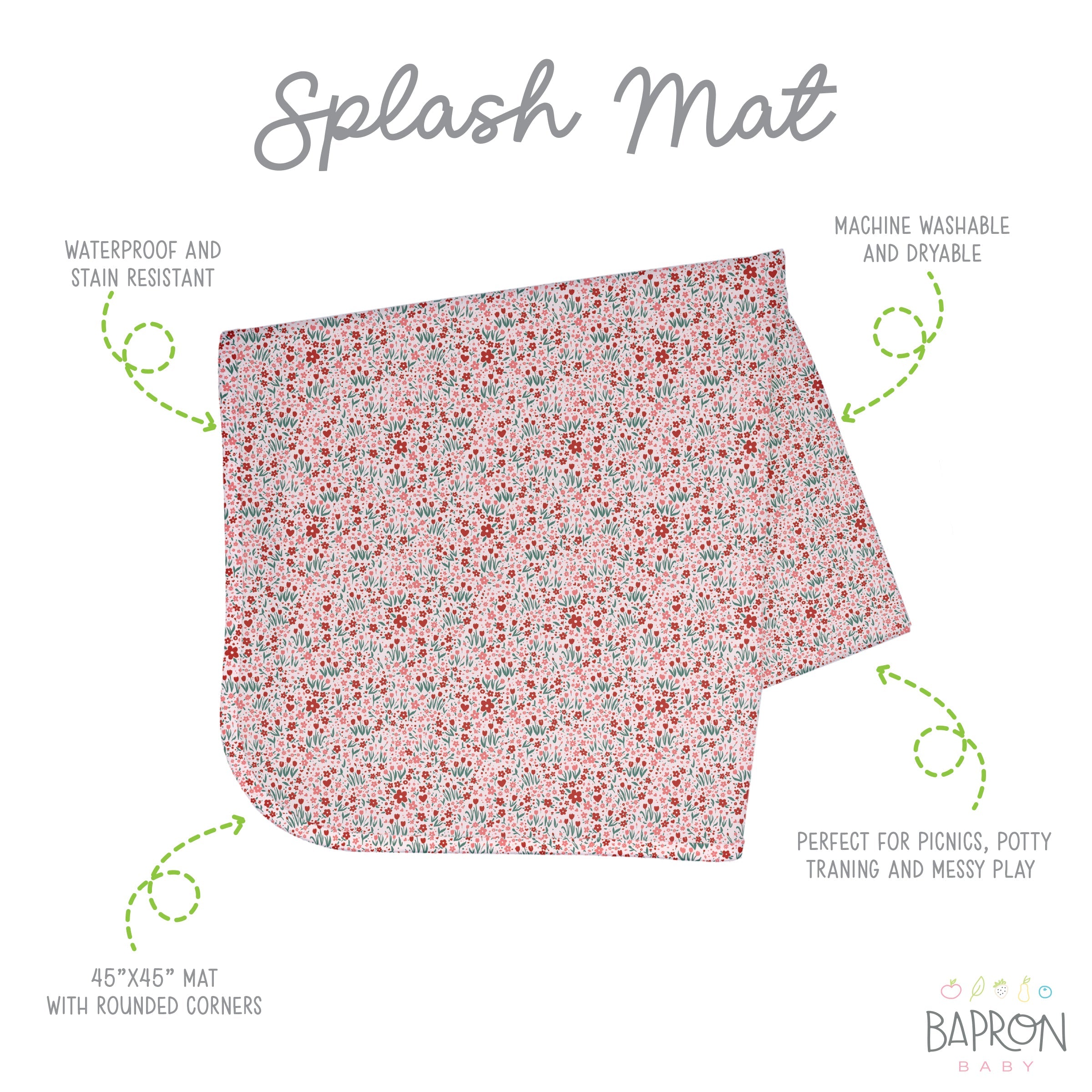 Blushing Blooms Splash Mat - A Waterproof Catch-All for Highchair Spills and More!  BapronBaby   