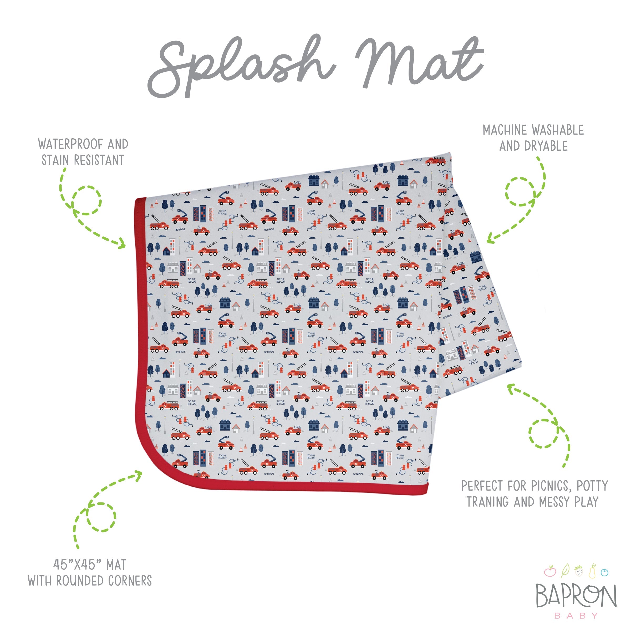 Be Brave - Firefighter Splash Mat - A Waterproof Catch-All for Highchair Spills and More!  BapronBaby   