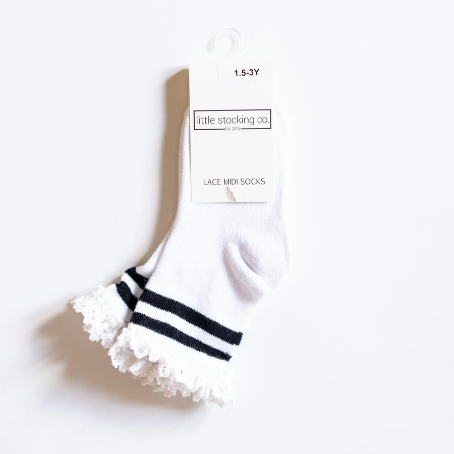 Black Stripe Lace Midi Socks Socks Little Stocking Co   