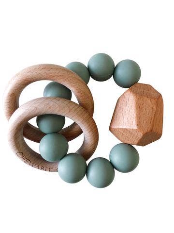 Hayes Silicone + Wood Teether Ring Baby Essentials Chewable Charm Succulent  