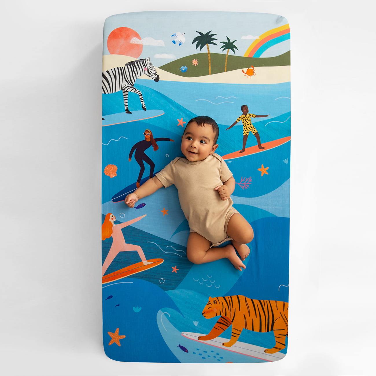 Surfing Safari Standard Size Crib Sheet Crib sheets Rookie Humans   