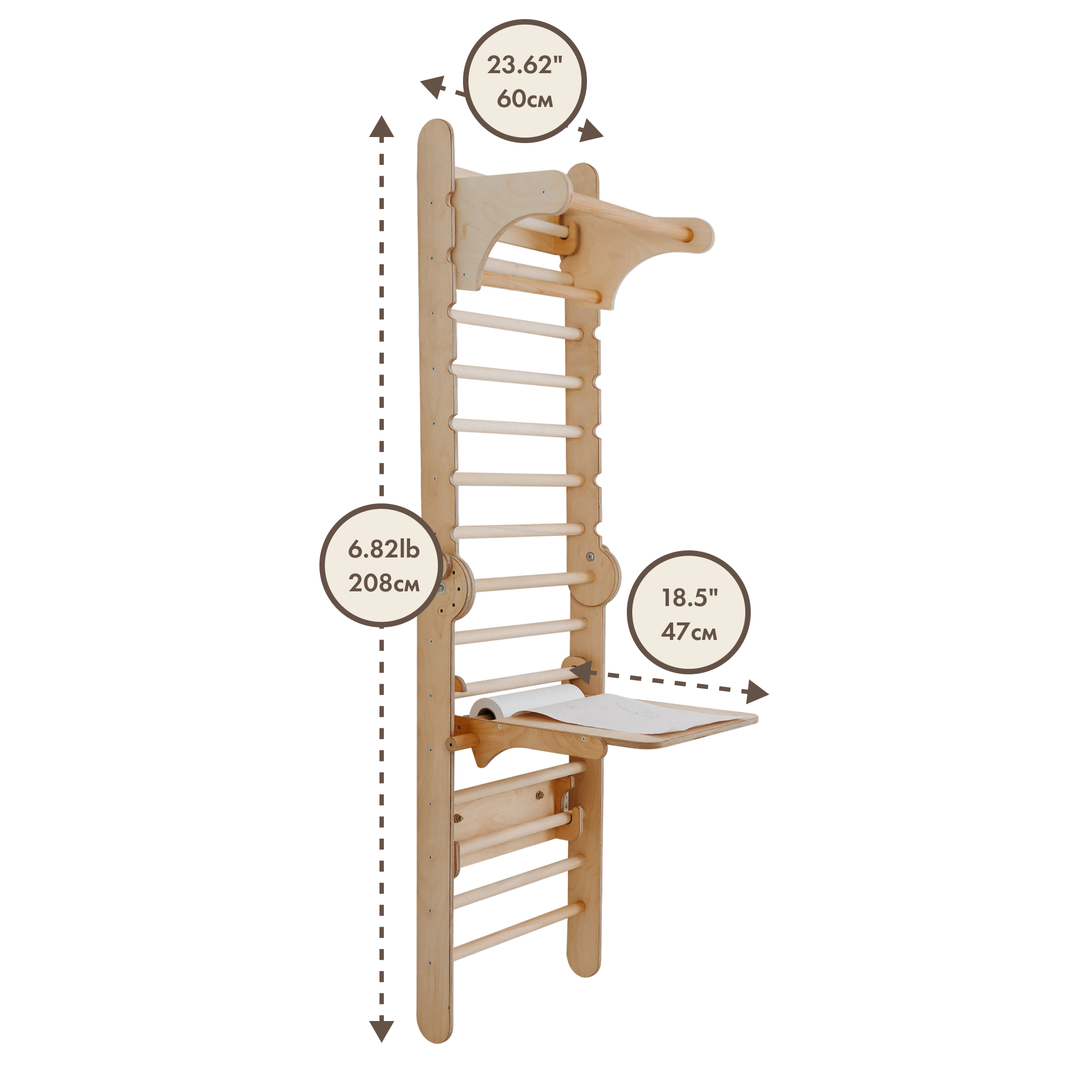 5in1: Wooden Swedish Wall / Climbing ladder for Children + Swing Set + Slide Board + Art Add-on Swesdish wall Goodevas   