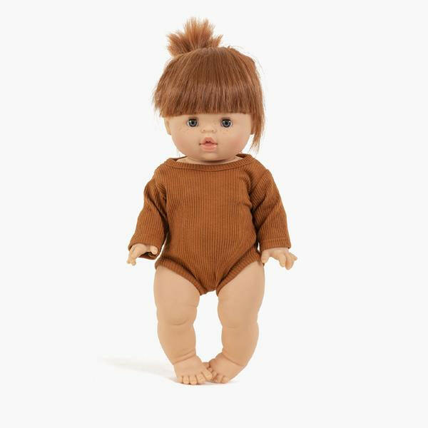 Minikane Ribbed Knit Longsleeve Bodysuit Doll Clothing Minikane Terracotta  