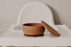 Silicone Suction Bowl with Lids Feeding The Dearest Grey   