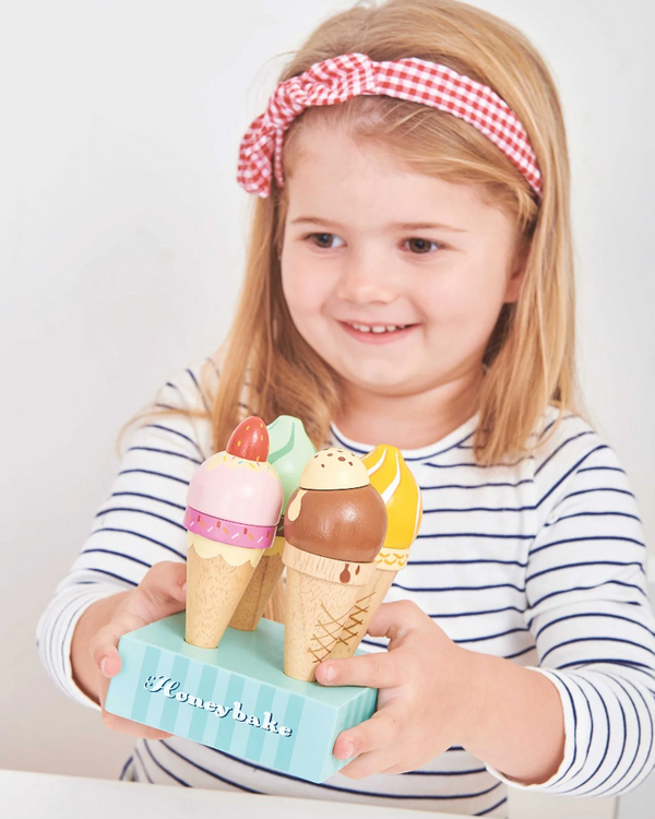 Le Toy Van Wooden Ice Cream Cone Set Trolley Playroom Nursery Bedroom Kid Toddler Roleplay