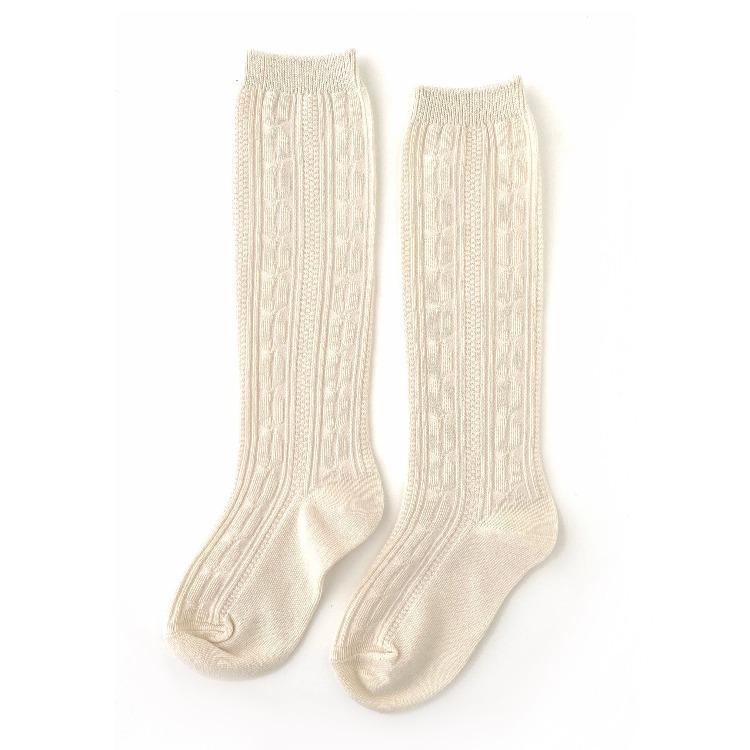 Vanilla Cream Cable Knit Knee High Socks